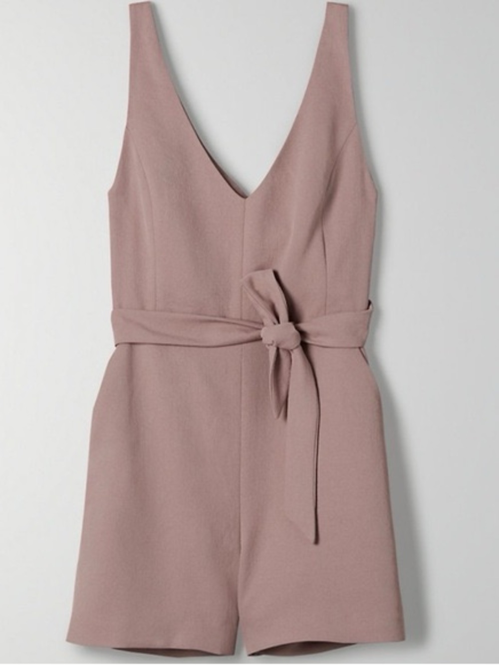 Wilfred Sleeveless V-Neck Tie-Waist Romper in Mauve